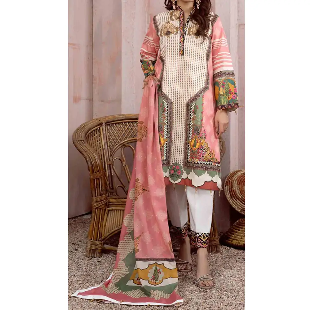 Abito da prato formale elegante non cucito pakistano per donna abito da prato in 3 pezzi ricamato da prato da donna di alta qualità
