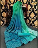 Vêtement Ethnique Self Designed Party Wear Filet de créateur et Velours Soie Demi-moitié Brodé Saree avec Blouse Indienne Femmes ApparelGarment