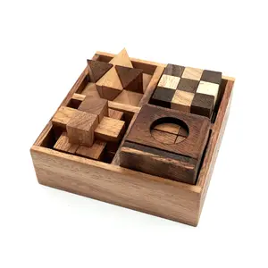 Puzzle Game Set 3D Wooden Cubes of 4 Puzzles for Adults for Mind Gift Adults and Brain Teasers for Kids Ages 12-14