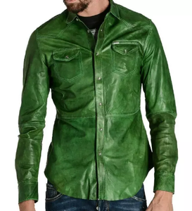 T-shirt en cuir véritable à manches courtes pour hommes respirants avec des chemises en cuir à la mode 2025 - Product Image 1