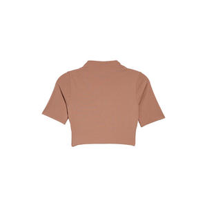 Top corto de manga corta de diseño Simple, Top informal de Color sólido, corte, 100% algodón, transpirable - Product Image 4