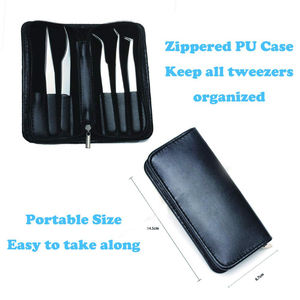 German Stainless Steel Eyelash <b>Tweezers</b> Set Pointed Tip Mirror Polish <b>Manicure</b> Lash <b>Tweezers</b> Kit With Leather Case - Product Image 3