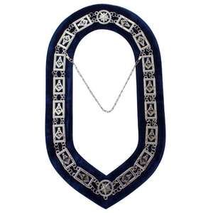 Wholesale Silver Blue Lodge Master Mason Chain Collar with Sequins Feature Magnetic Sew-on <b>Badge</b> Plating Technics - Product Image 3