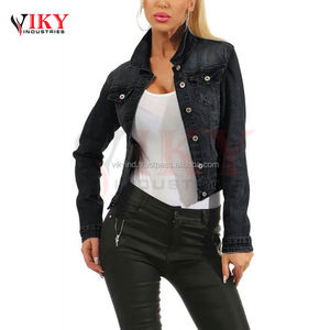 Chaqueta vaquera para mujer, color azul, liso, desgastado, de algodón, botón - Product Image 3