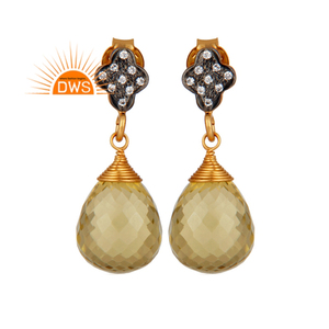 925เงินสเตอร์ลิงธรรมชาติเลมอน Topaz & CZ พลอยห้อยต่างหูสำหรับผู้หญิงเครื่องประดับผู้ผลิต - Product Image 1