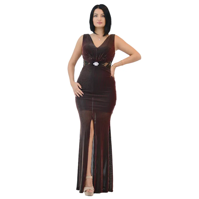 Women Elegant Casual Party Cocktail Dresses Long Length Sexy Evening Dresses Ladies Winter Sleeveless With Slit Jacquard Dresses