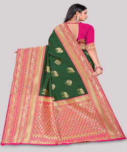 Sari de Jacquard de Seda Banarasi con Blusa, Ropa para Mujer, Fiesta, Festival, Uso Diario, Sari de Seda de Algodón Suave, Ropa al por Mayor a Bajo Precio - Product Image 4