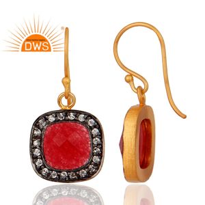 Boucles d'oreilles en argent plaqué or 18 carats, boucles d'oreilles en argent de créateur, vente en gros, pierre précieuse aventurine rouge, zircon, bijoux, collection classique - Product Image 2