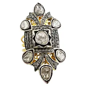 Anillo victoriano con Diamantes Anillo victoriano en Oro阿马里洛de 14k y Plata esterlina 925 Anillo con Diamantes incrustados