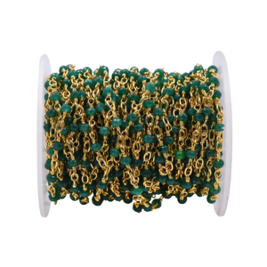 Green Onyx Faceted Rondelle Rosary Chain 3–4mm Brass 18K Gold Plated <b>Wire</b> Wrapped Chain Sold by Foot for Jewelry Making - Product Image 1