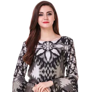 Black and white Fancy Viscous Satin Digital Printed Ladies fancy modern top manufacturer and supplier