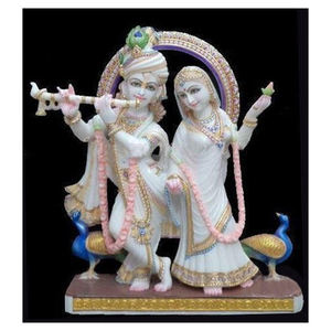 งานประติมากรรมเทพและเทพธิดา รดา คริสนา จูกัล โจดี ทำจากหินอ่อนสีขาวบริสุทธิ์ วาดด้วยมือ สำหรับตกแต่ง - Product Image 1