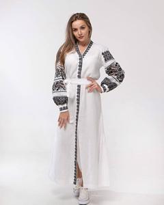 Hermoso vestido MIDI ucraniano para mujer, mangas largas abullonadas, algodón floral, satén, escote en V, cremalleras, bolsillos laterales para la llegada de invierno - Product Image 3