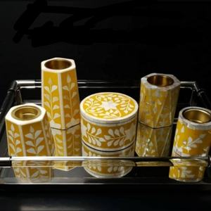 Vintage Craft Poli ACRYLIQUE TREAY SET Décoration de la Maison Plateau avec Perle Incrusté Poignée Oud Brûleur et Oud Box Animal Style - Product Image 2