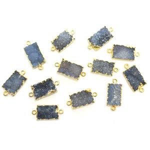 Conector de latón de 16-18mm con forma de rectángulo Druzy negro chapado en oro de 14K y 18K con fianza para collar y pulsera - Product Image 1