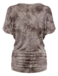 ชุดเดรสไปคลับสไตล์ตะวันตกเสื้อรัดรูปผ้าสแปนเด็กซ์คอวีมัดมัดย้อมแขนสั้นมีสายรัดแขนสั้นลายธรรมชาติ - Product Image 2