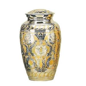 Hermoso patrón de encaje de oro plateado Metal latón/aluminio urnas de cremación para adultos urnas de almacenamiento de cenizas funerarias conmemorativas para humanos - Product Image 1
