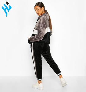 Nouvelles Femmes Petite Couleur Bloc Velours Rayure Survêtement De Haute Qualité En Gros Personnalisé Femmes Survêtements De Mode Ensemble pour L'hiver - Product Image 2