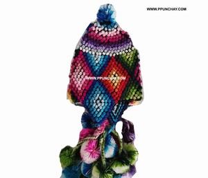 Chapeau en alpaga fait à la main Chullo avec oreillette chaud et doux andine ethnique Ppunchay Pérou Style aviateur - Product Image 2
