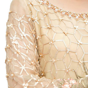 Voan lụa rắn dài sàn Dài váy dài cho phụ nữ chất lượng cao thoáng khí đầy đủ thêu cổ tròn phong cách ăn mặc giản dị - Product Image 4