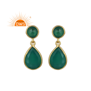 Boucles d'oreilles en argent sterling 925 avec pierres précieuses en onyx vert naturel Fabricant de bijoux Collection délicate - Product Image 1