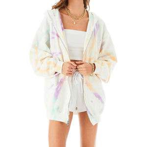 Sudadera con capucha y cremallera con tinte de corbata personalizable para mujer, ropa de calle informal de invierno sostenible de fábrica, parte delantera de punto transpirable - Product Image 3