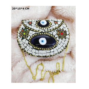 Evil Eye Metal Purse Frame Lujo Estilo bohemio Perla Embrague Bolso de noche Bolso DE BODA Estilo indio Bolsos de mensajero para mujer - Product Image 3
