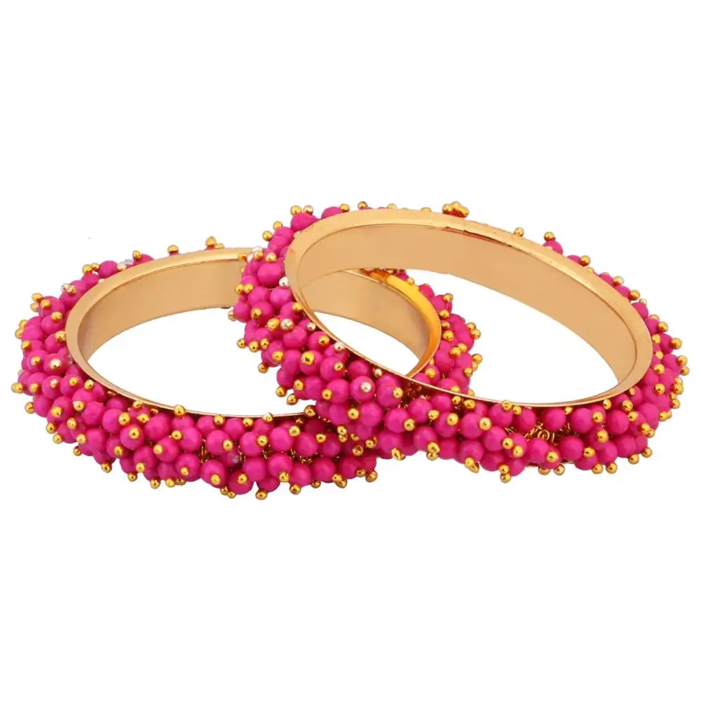 Indien Bollywood Bijoux De Mode Couleur Rose 14 K Plaqué Or Perles (2 Pièces) bracelets Bracelet Ensemble Pour Les Femmes