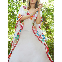 Robe de plage avec pompons pour femmes, cafetan marocain, plusieurs couleurs, 100% coton, Design Boutique, Style mexicain, Maxi, été