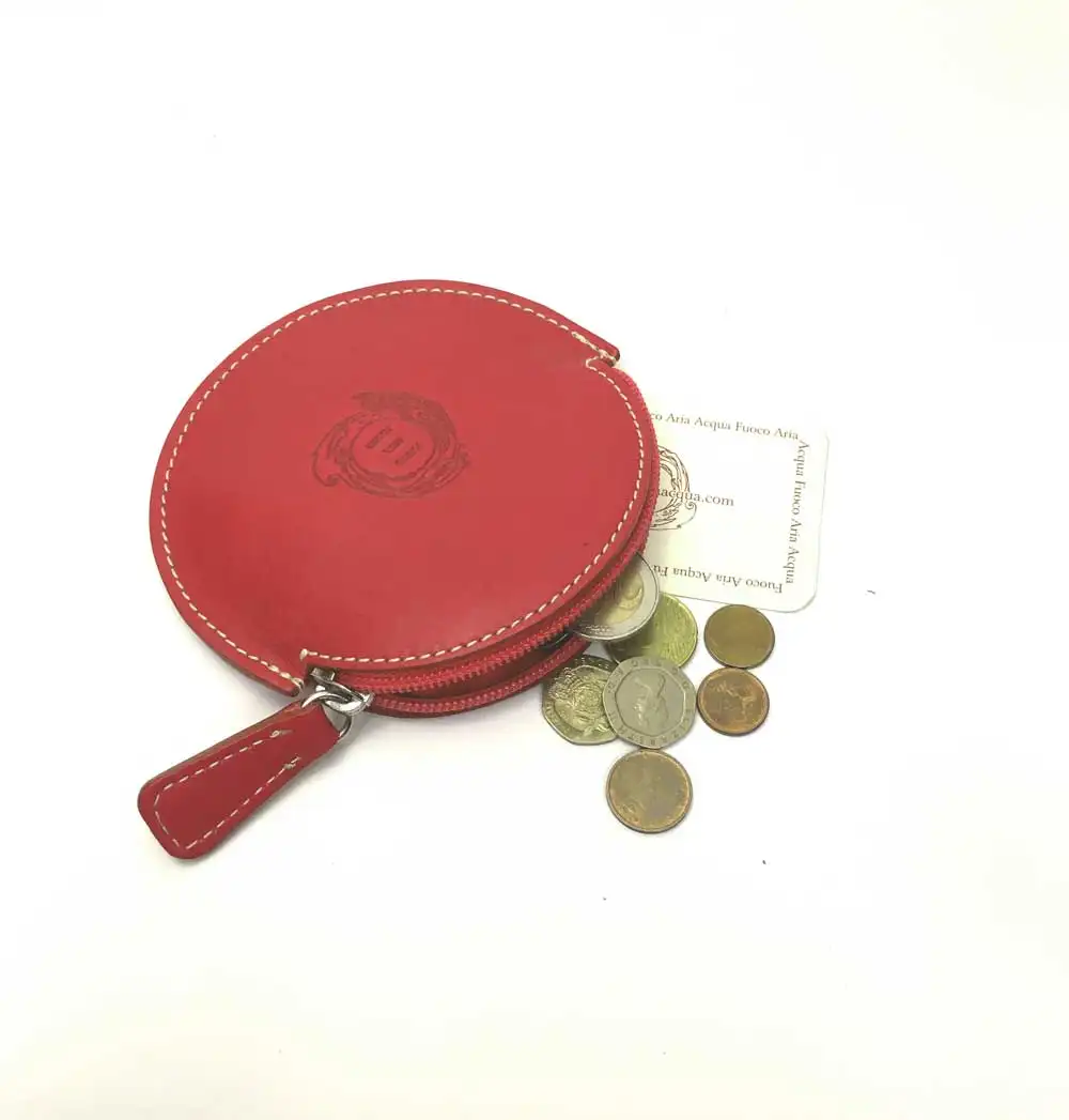 Round Coin Pouch Craftmenship Italian Leather Genuine Cow Leather Coin Purse Round Shape Hand made Italy