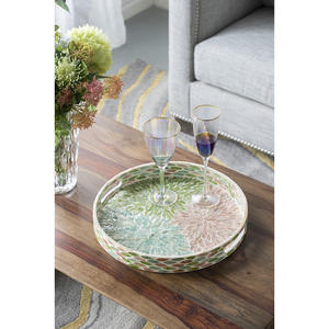 Plateau de service à manger en mosaïque ronde, pour la table basse avec incrustation de perles, décoratifs pour fleurs multicolores, 12 pièces - Product Image 6