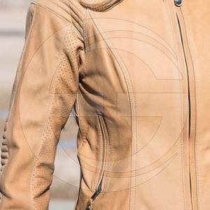 Femmes Lumière Tan Vintage Moto De Mode Veste En Cuir - Product Image 4
