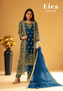 Salwar Kameez en filet lourd au look élégant et aux couleurs étonnantes avec broderie et codding et pierre pour femmes - Product Image 2