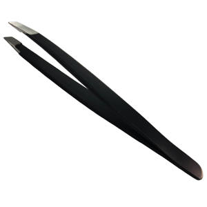 Pincettes noires courbées pour les sourcils, en acier inoxydable, qualité supérieure, vente en gros, avec étiquette personnalisée - Product Image 1