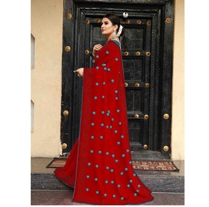 Ropa étnica Ropa de fiesta Diseñador indio Trabajo de piedra Borde de encaje Saris de dos colores con blusa Ropa de mujer Precio bajo barato Ropa de boda - Product Image 1