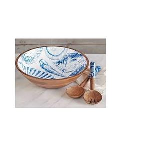 Cuenco decorativo con estampado para ensalada, cuchara para servir, tazón de madera esmaltado, pieza de diseño personalizado impreso - Product Image 1