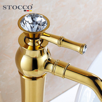 Robinet de lavabo de luxe français STOCCO en or avec poignée en cristal, mitigeur de salle de bain en laiton massif style bambou pour hôtel
