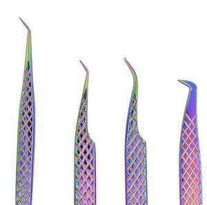 Obexa OBT-1210 Lot de 4 pinces à cils japonaises en acier inoxydable multicolores avec pointes affûtées pour extensions - Product Image 3