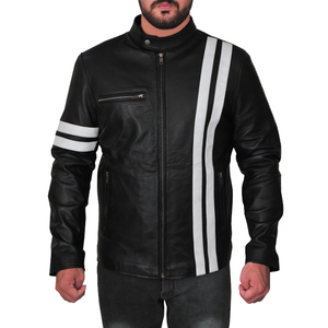 Vêtements de sport respirants grande taille pour moto de course, veste en cuir à rayures blanches - Product Image 1