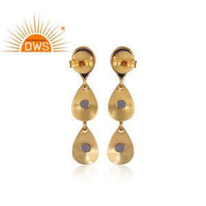 Long Drop Designer Earring <b>Fashion</b> <b>Jewelry</b> Wholesaler Blue Chalcedony Brass Gold Plated <b>Jewelry</b> Manufacturer - Product Image 3