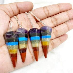 SEVEN <b>CHAKRA</b> PENDULUMS Polished Gemstone Feng Shui Style - Product Image 3