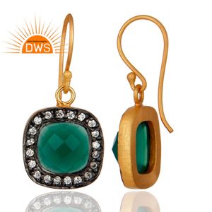 Pendientes colgantes de moda chapados en oro de 18k, fabricante de joyería con forma cuadrada, aretes de piedras preciosas de ónix verde, proveedor de joyería - Product Image 2