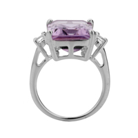 Bague vintage en argent plaqué rhodium avec grande pierre d'améthyste, cadeau de fiançailles, bijou pour anniversaire de mariage