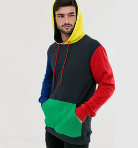 Sweat à capuche en molleton de coton pour homme, style streetwear hiver, color block, broderie personnalisée, impression numérique, personnalisable, écologique - Product Image 4