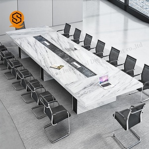 Custom White Elegant Big Size Solid Surface Office Meeting Table Rectangle Marble Room Conference Table - Product Image 3