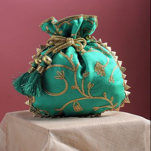 Tela de seda para fiesta y boda, elegante bolso de POTLI, hermoso, LATCAN & ZARI, bordado, @ 2022 - Product Image 1