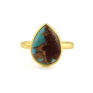 Anillo de Regalo RJR0087 para Mujer, Plata de Ley 925, Vermeil, Forma de Pera de 12x16mm, con Turquesa Cobre Lava, de Larga Duración - Product Image 2