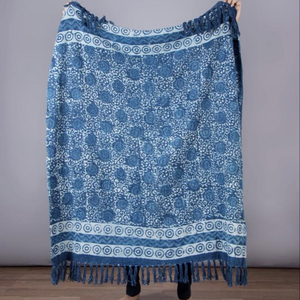 Manta de Algodón de Lujo con Estampado a Mano en Indigo para Decoración del Hogar, Manta al por Mayor para Decoración de Sala de Estar - Product Image 1