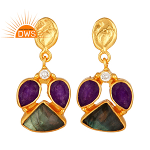 Aventurine Labradorite Gemstone Earrings Supplier Gold Plated Brass Girls Drop Earrings Fashion Jewelry - Product Image 1