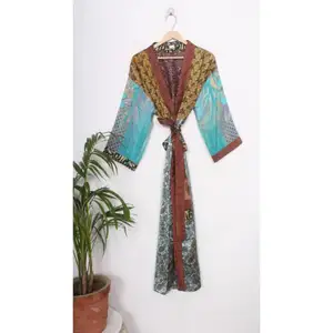 Женская одежда для сна большого размера, кимоно из переработанного материала, винтажное шелковое платье для беременных, одежда для плавания, индийское цветочное шелковое кимоно, Халат
